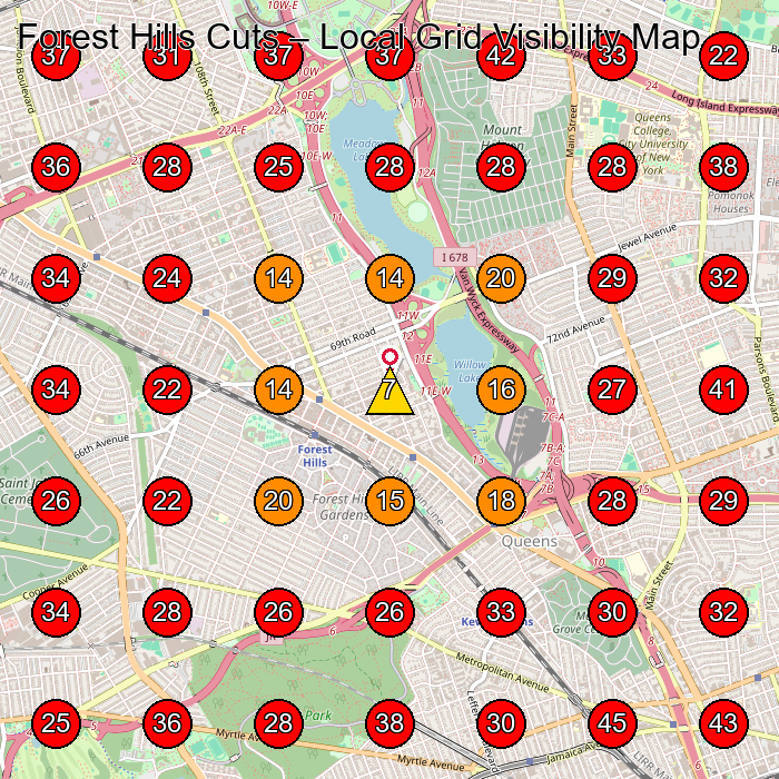 Forest Hills Cuts GeoGrid visibility map for Barber Shop in Forest Hills